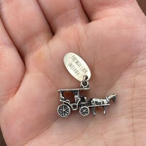 Vintage 925 Sterling Silver "French Lick Indiana" Horse Carriage Pendant Charm